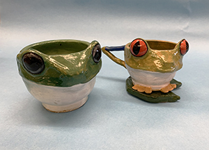 Image of Misty Lee Harer's ceramic, Frog Mugs.